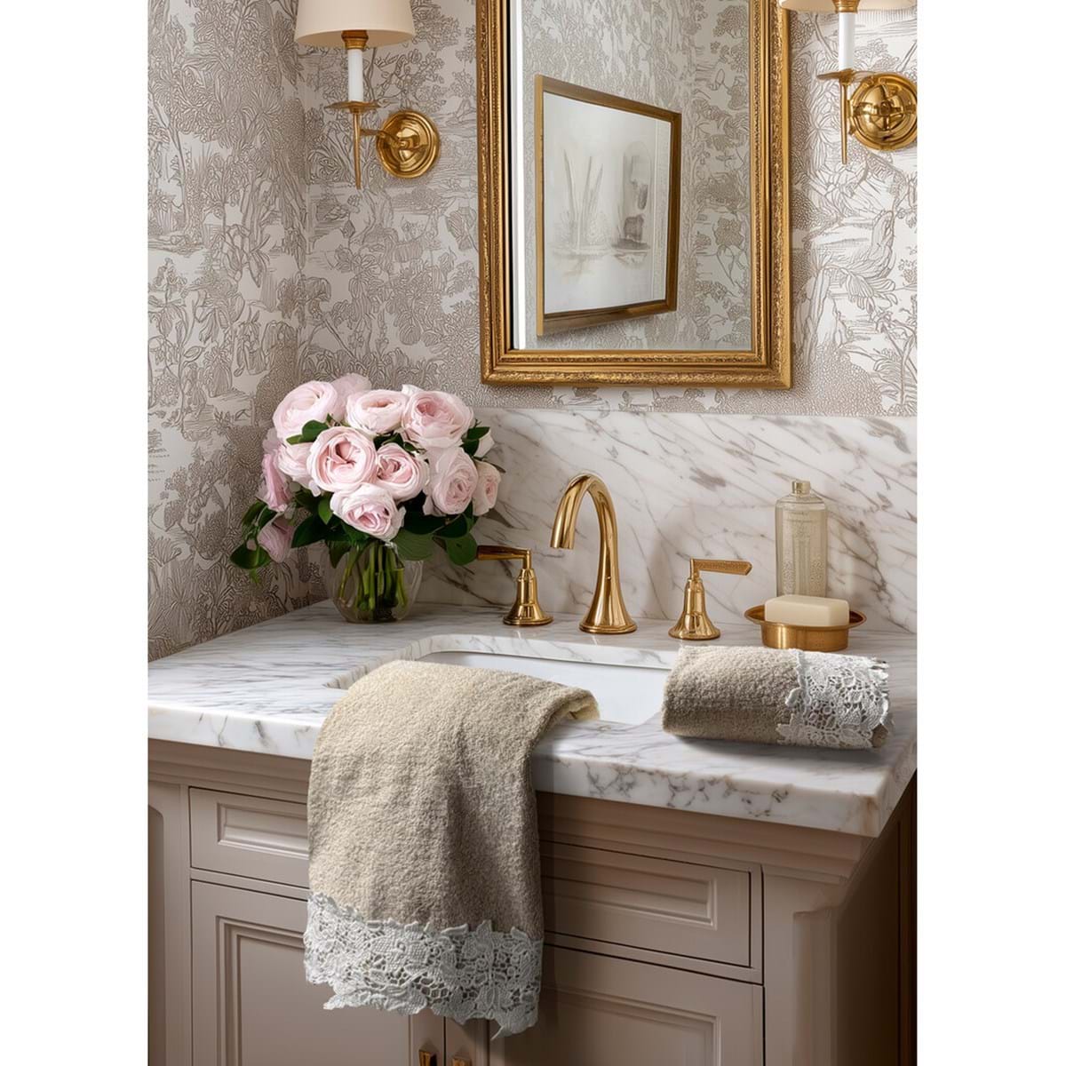 Coppia spugna collez. Merletto beige - Blanc Mariclò