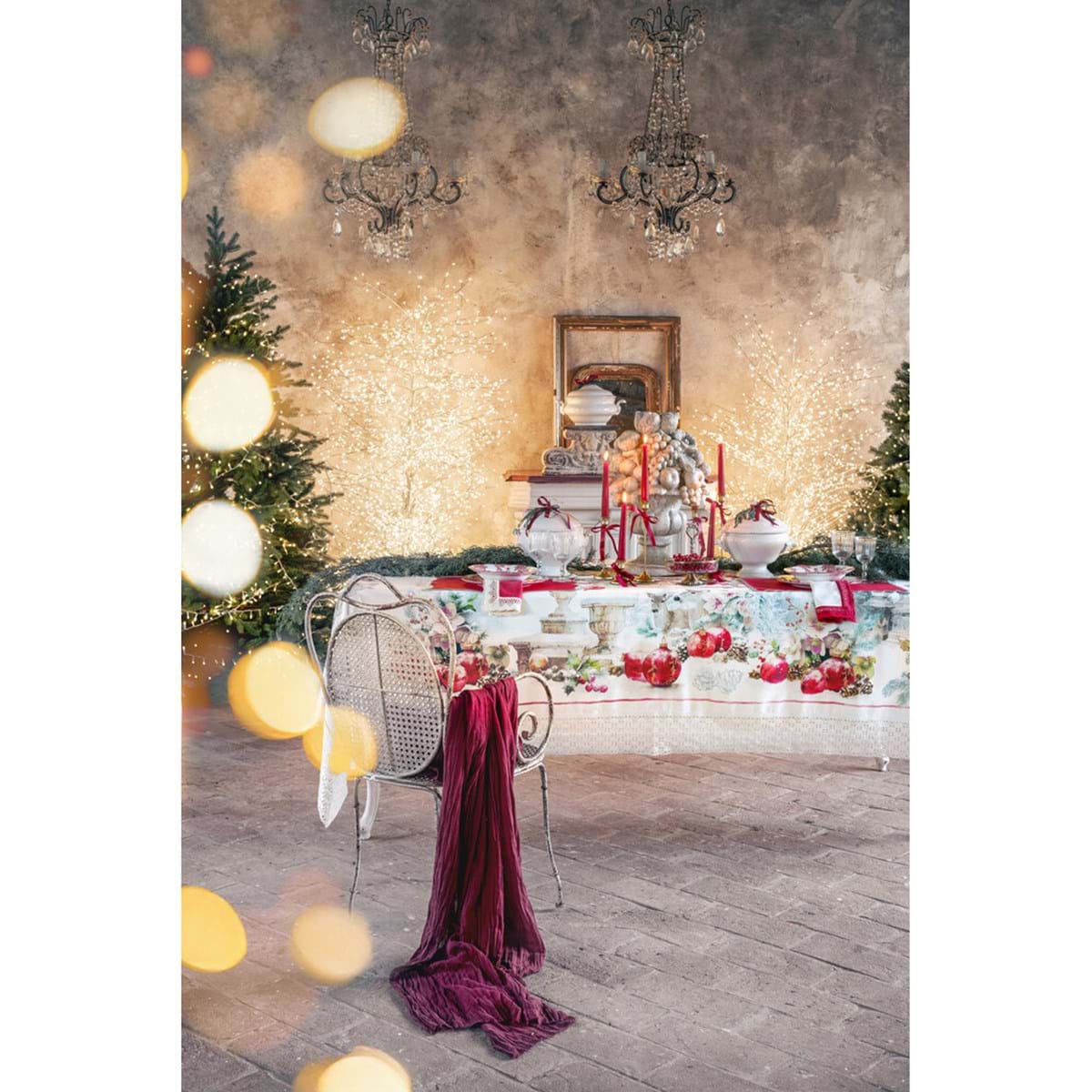 Tovaglia natalizia con gala collezione 'Giardino d'inverno' 180x280 -  Blanc Maricò