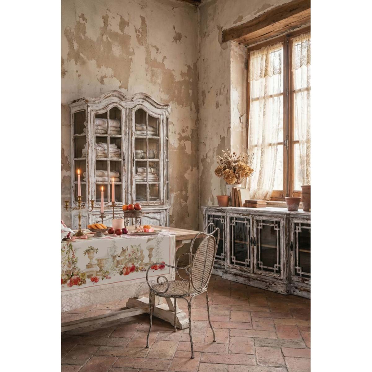 Tovaglia natalizia con gala collezione 'Giardino d'inverno' 180x280 -  Blanc Maricò