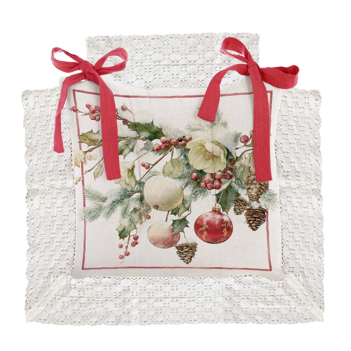 Copricuscino natalizio con gala collezione 'Giardino d'inverno'  40x40 -  Blanc Maricò