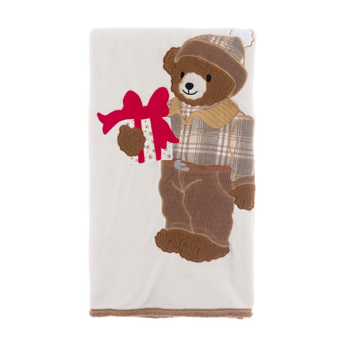 Plaid sherpa con applicazione orsetto 140x170 440GSM - Blanc Maricló