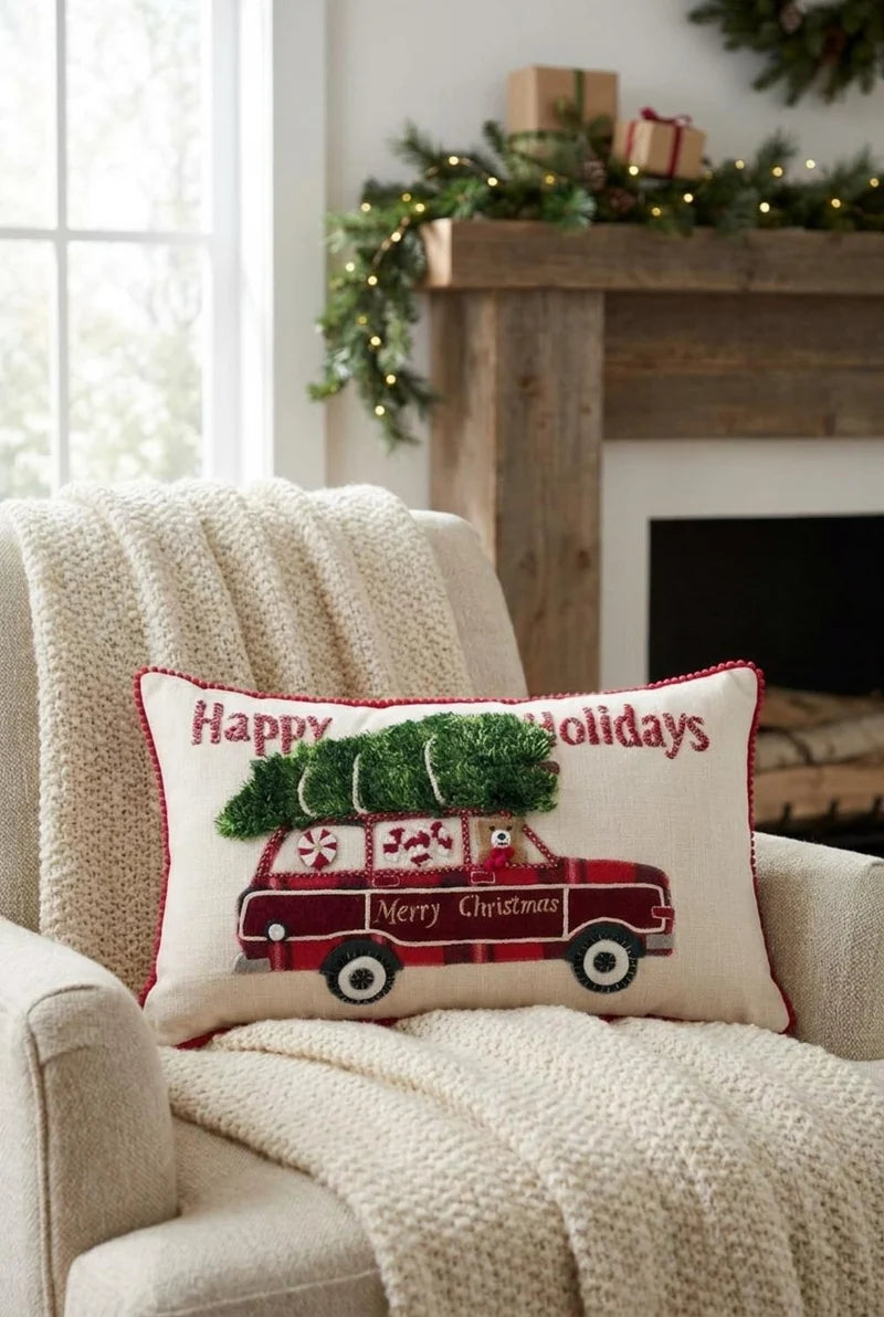 Cuscino con applicazioni 'Happy Holidays' 30x50 - Blanc Mariclò