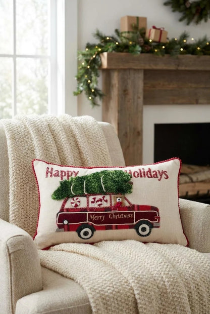 Cuscino con applicazioni 'Happy Holidays' 30x50 - Blanc Mariclò