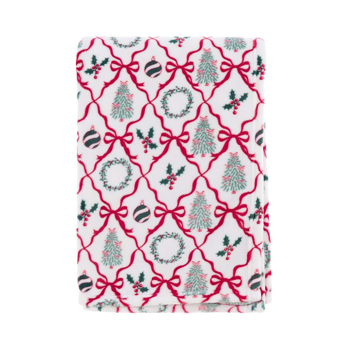 Plaid natalizio stampato Fiocchi e Ghirlande 140x170 260GSM - Blanc Maricló