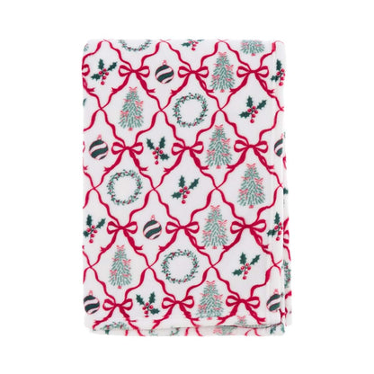 Plaid natalizio stampato Fiocchi e Ghirlande 140x170 260GSM - Blanc Maricló