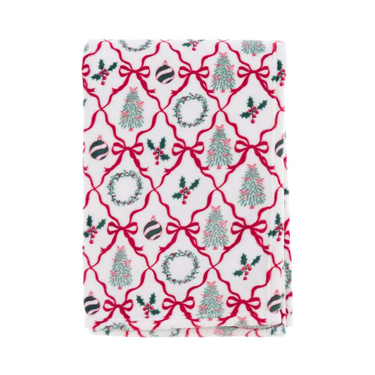 Plaid natalizio stampato Fiocchi e Ghirlande 140x170 260GSM - Blanc Maricló
