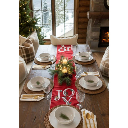 Runner ricamato con scritta JOY natalizio 183x33 -  Blanc Maricò