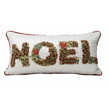 Cuscino con applicazioni e scritta 'NOEL' 35x60 - Blanc Mariclò