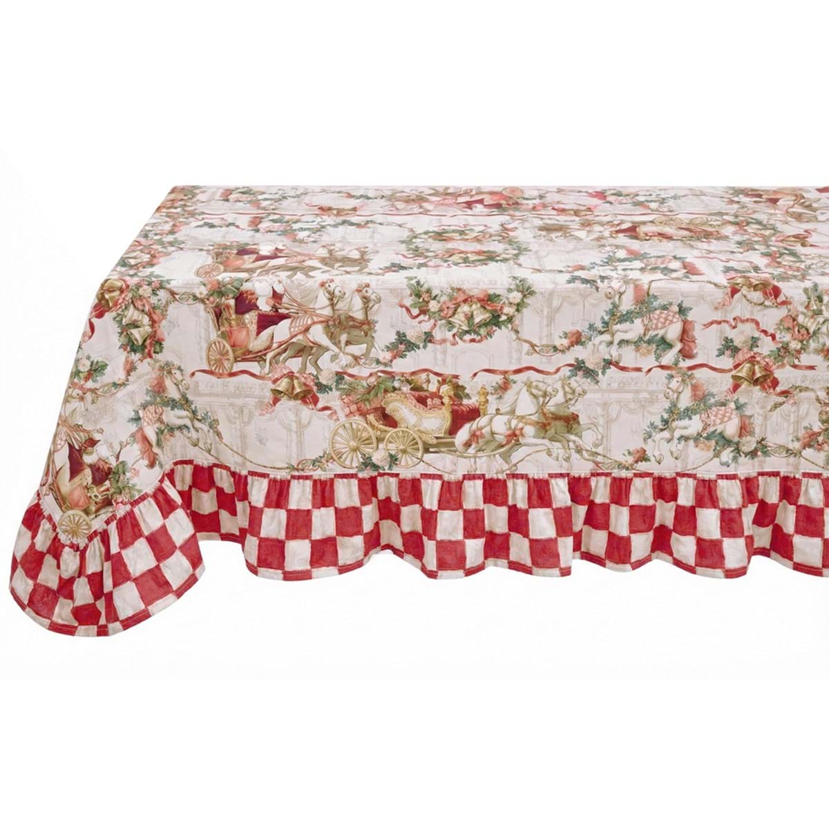 Tovaglia natalizia con gala collezione 'Calessi e Calessini' 190x310 -  Blanc Mariclò