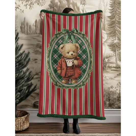 Plaid natalizio sherpa 'Winter bear' 160x220 420GSM - Blanc Maricló