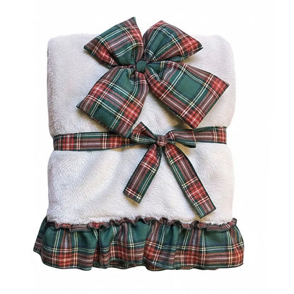 Plaid natalizio con fiocco e gala in tartan 140x170 260GSM - Blanc Maricló