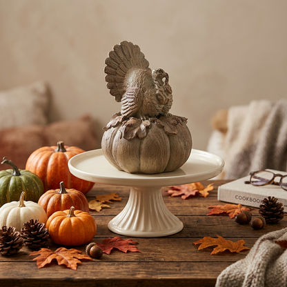 Decorazione zucca con tacchino in resina serie 'Octavia' L17X16,50XH22,50 - Blanc Maricló