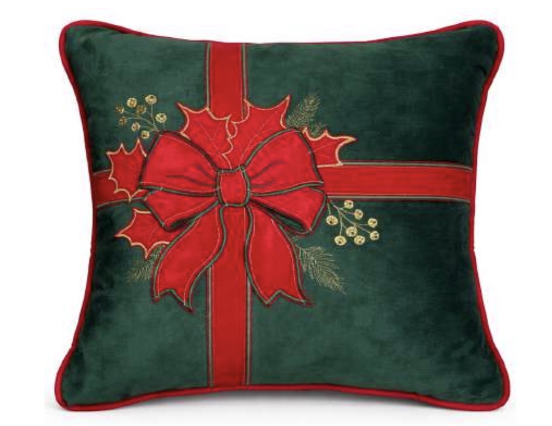 Cuscino natalizio 47x47 con fiocco serie ‘Ribbon’ verde - Clodette