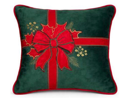 Cuscino natalizio 47x47 con fiocco serie ‘Ribbon’ verde - Clodette