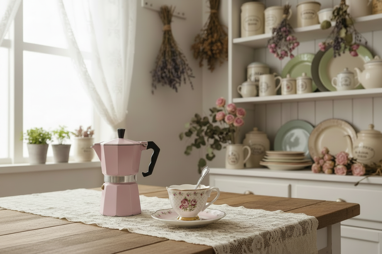 L'Arte di Nacchi - Set 6 tazzine rosa con bordo oro