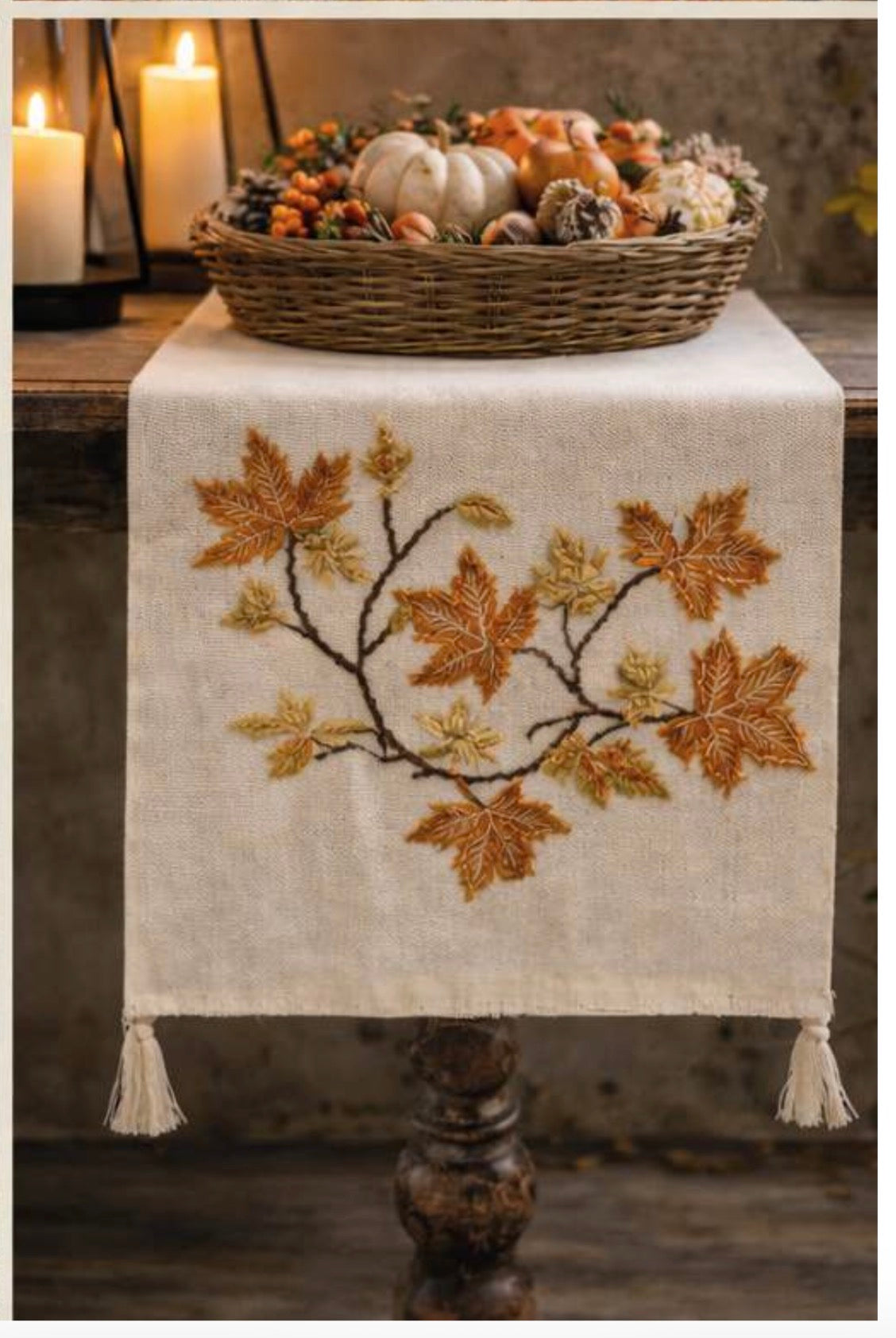 Runner ‘Octavia’ con applicazione foglie 160x45 - Clodette