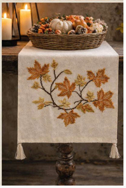 Runner ‘Octavia’ con applicazione foglie 160x45 - Clodette
