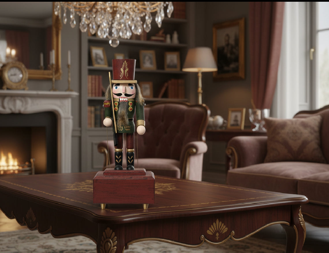 Decoro natalizio schiaccianoci in legno con carillon 12x10x30h - Kaemingk