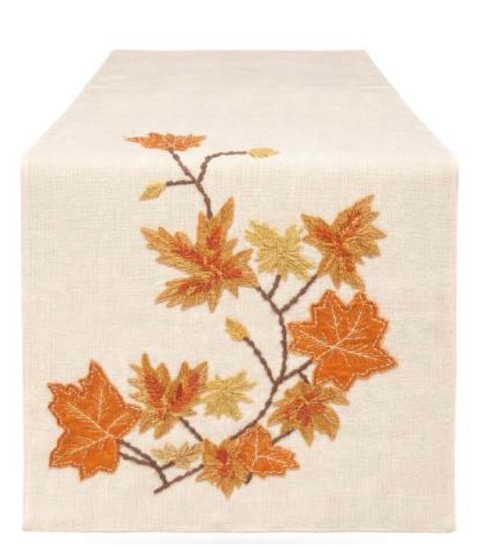 Runner ‘Octavia’ con applicazione foglie 160x45 - Clodette