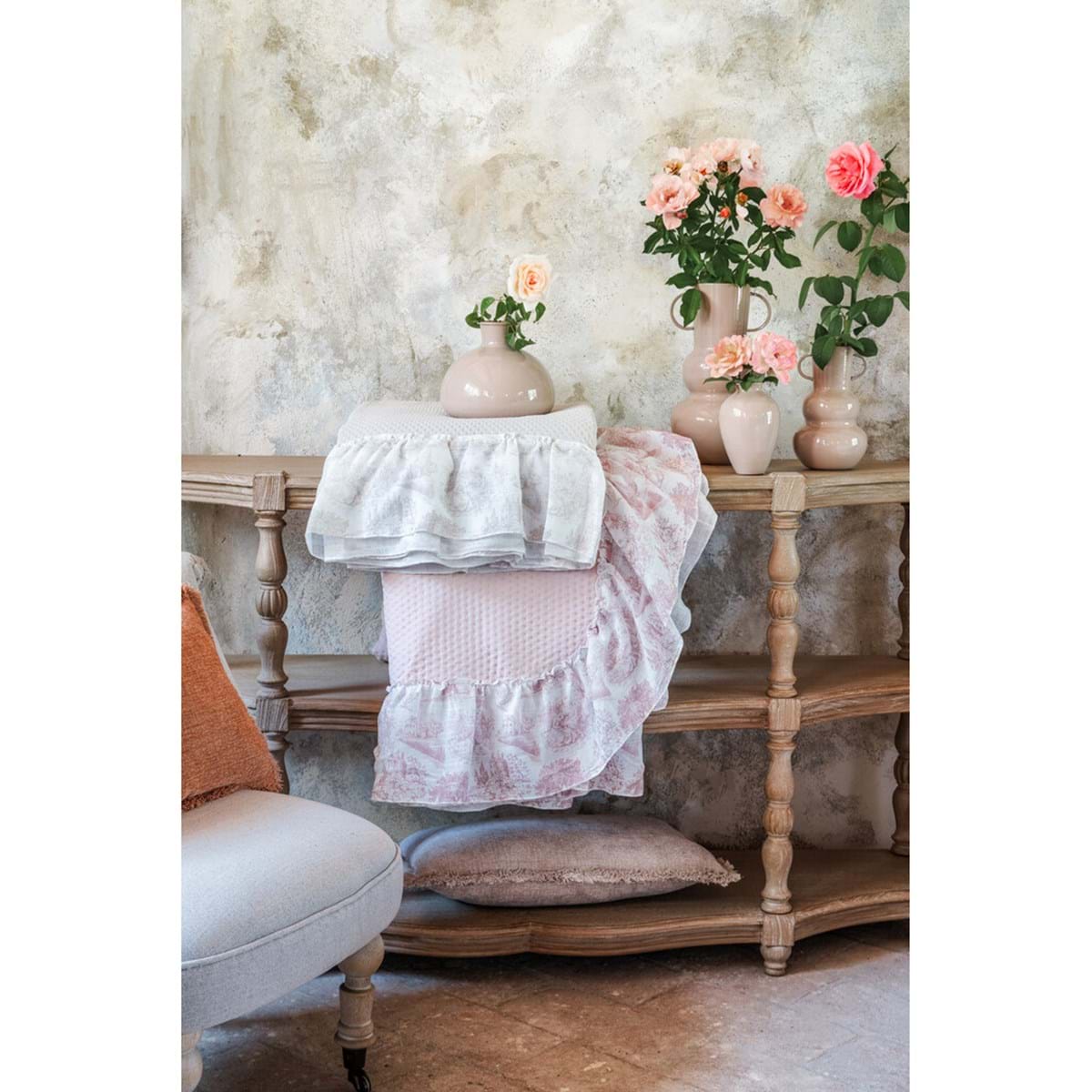 Trapunta matrimoniale con gala serie Toile de Jouy 250x250 - Blanc Maricló