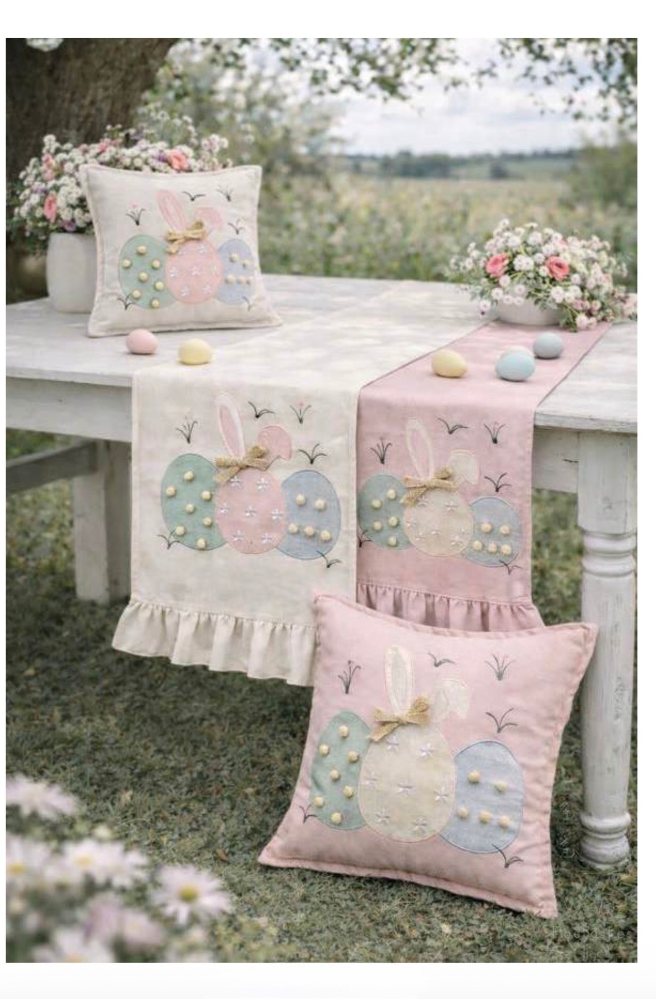 Runner con ricamo Pom Pom Rosa 170x45 - Clodette