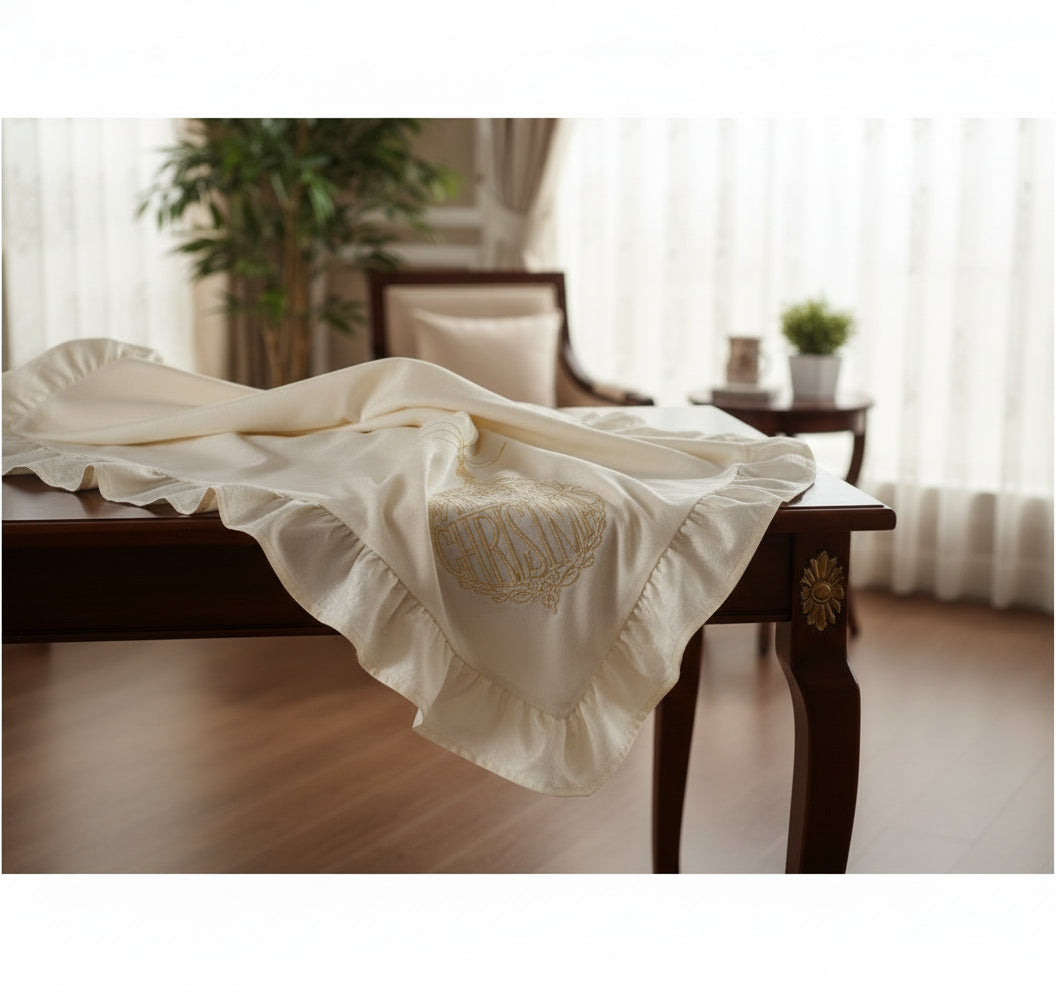 Tovaglia natalizia con sfera e scritta ‘Merry Christmas’ 100x100 - Clodette