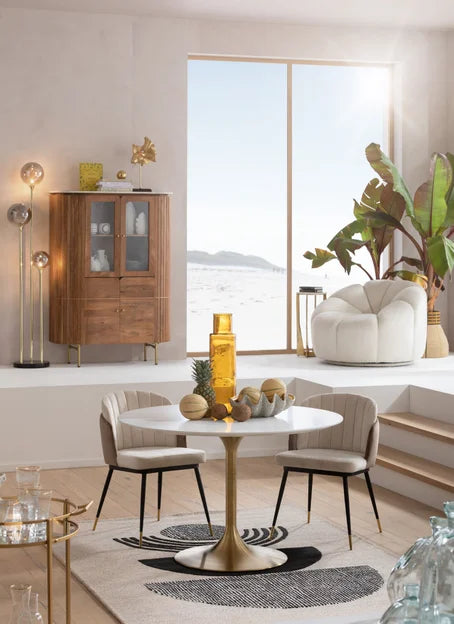 Tavolo tondo piano bianco e piede in ottone D120 - Kare design