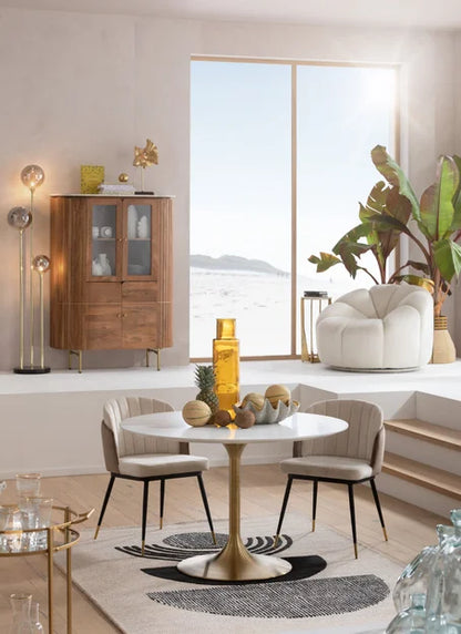 Tavolo tondo piano bianco e piede in ottone D120 - Kare design