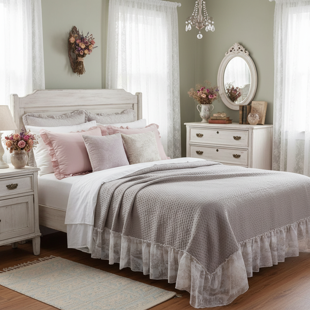 Trapunta matrimoniale con gala serie Toile de Jouy 250x250 - Blanc Maricló