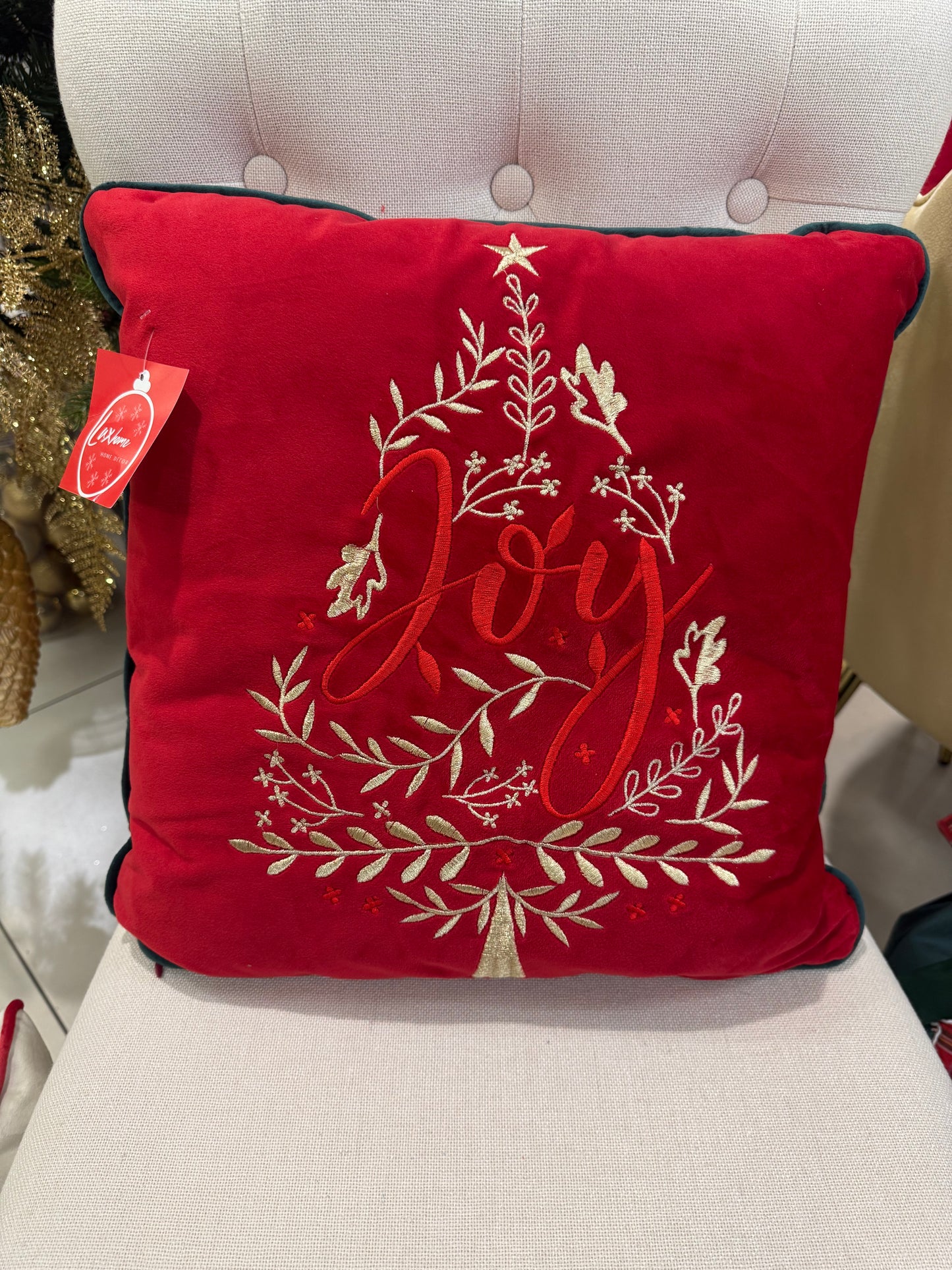 Cuscino con scritta ‘Joy’ e albero 47x47 - Clodette
