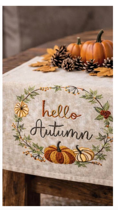 Runner ‘Amber’ con scritta Hello Autumn con zucca 160x45 - Clodette