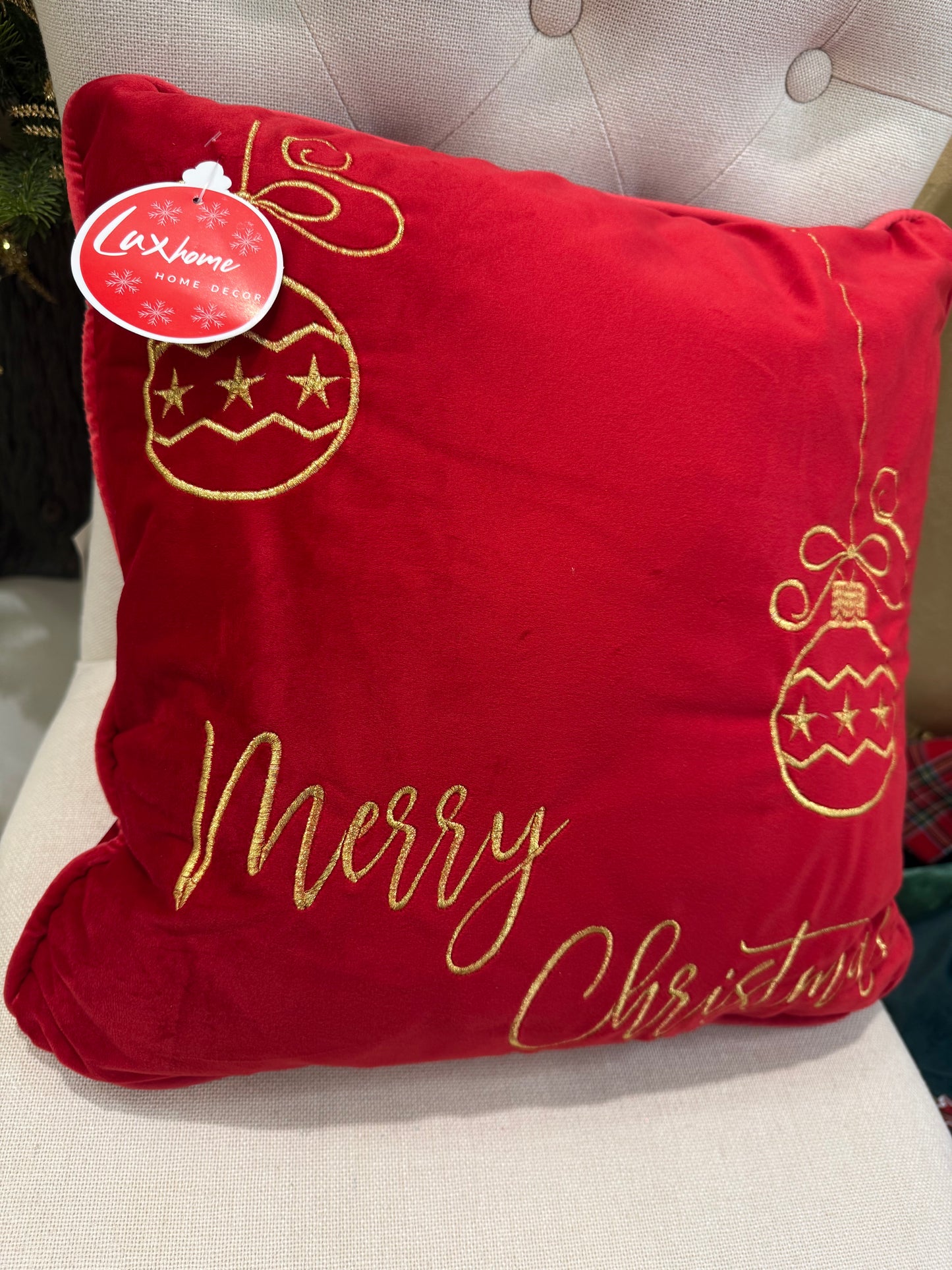 Cuscino con scritta ‘Merry Christmas e 2 sfere 47x47 - Clodette