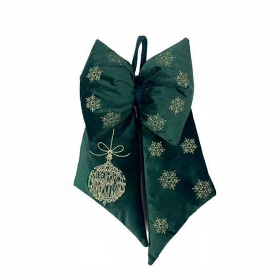 Fiocco con ricamo sfera e scritta ‘Merry christmas’ 37x25 - Clodette