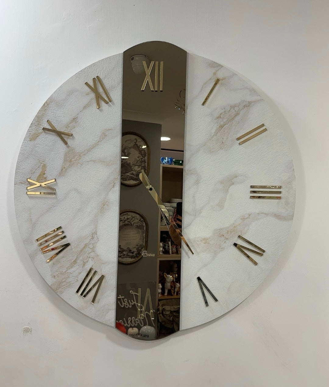 Orologio effetto marmo con specchio bronzo D80 - Brindicci