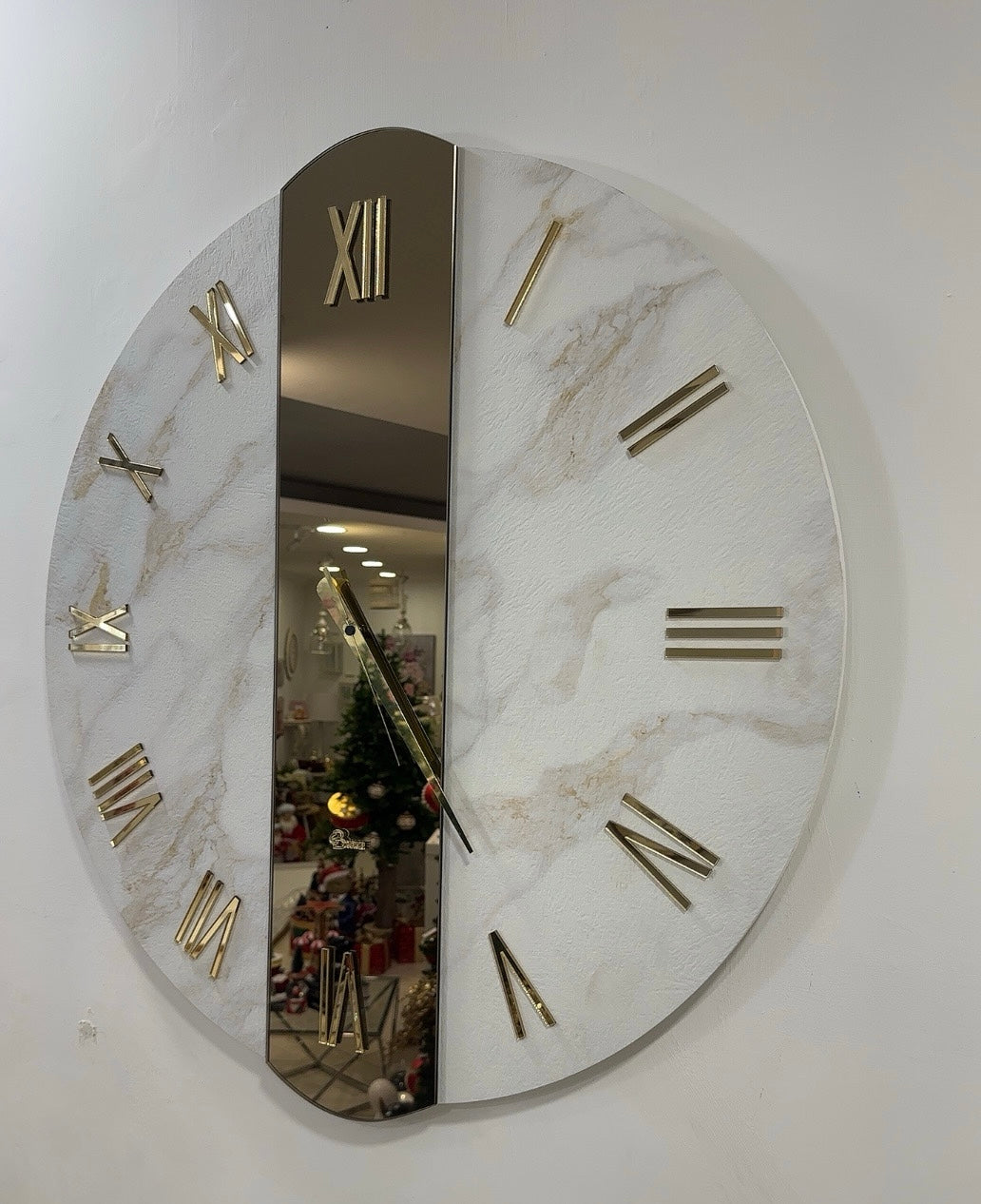 Orologio effetto marmo con specchio bronzo D80 - Brindicci