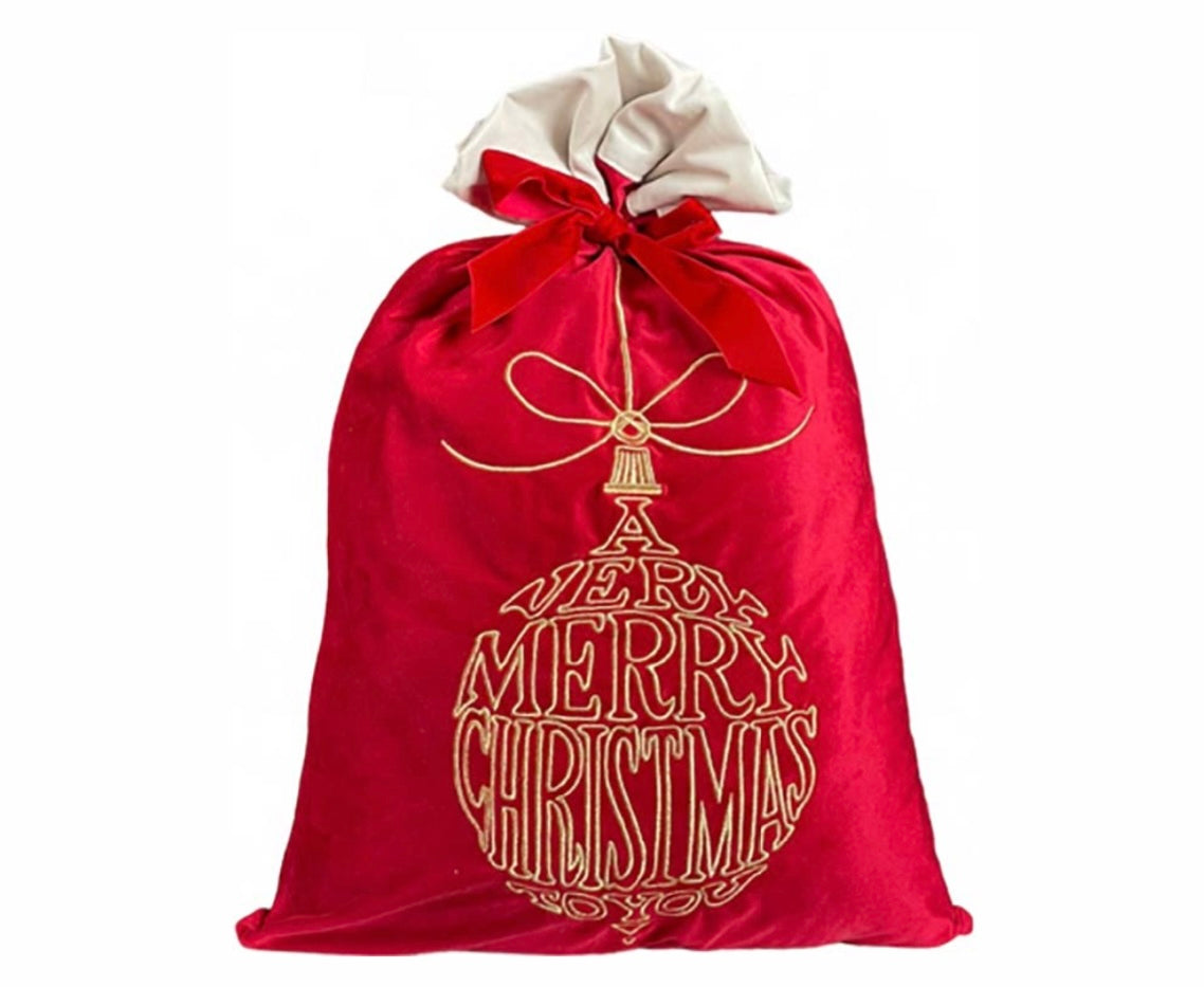 Sacco natalizio ricamo sfera e scritta Merry Christmas 70x48 - Clodette