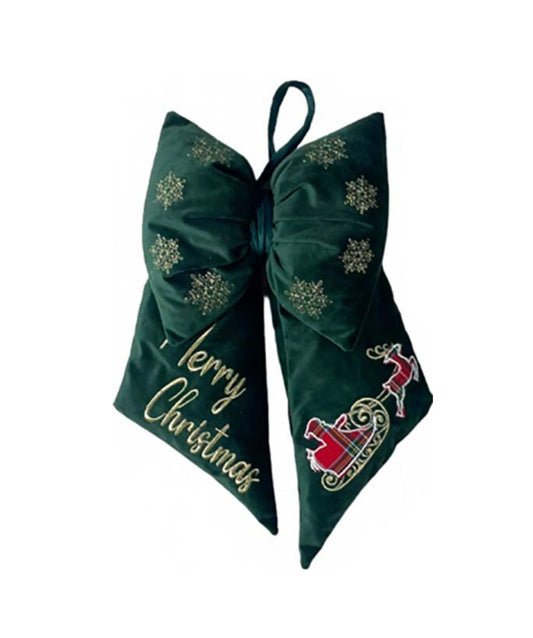 Fiocco con ricamo slitta e scritta ‘Merry christmas’ 37x25 - Clodette