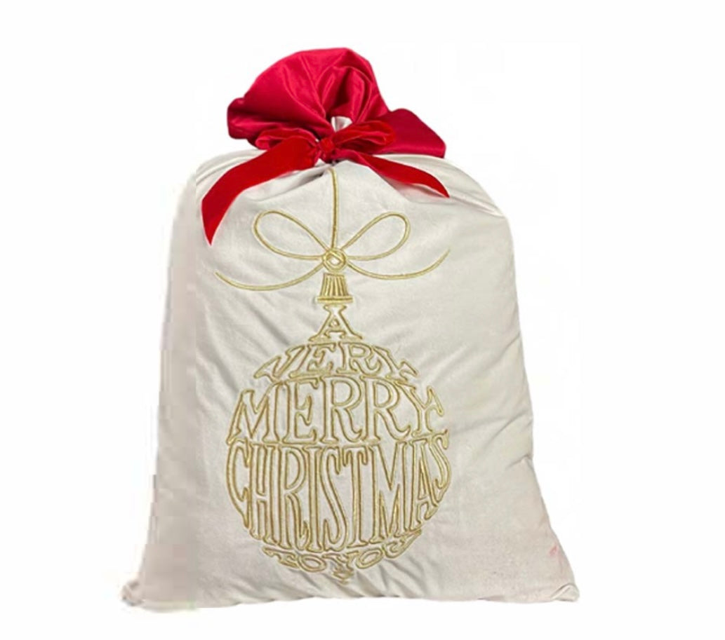 Sacco natalizio ricamo sfera e scritta Merry Christmas 70x48 - Clodette