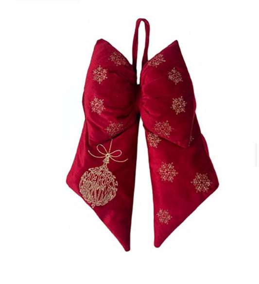 Fiocco con ricamo sfera e scritta ‘Merry christmas’ 37x25 - Clodette