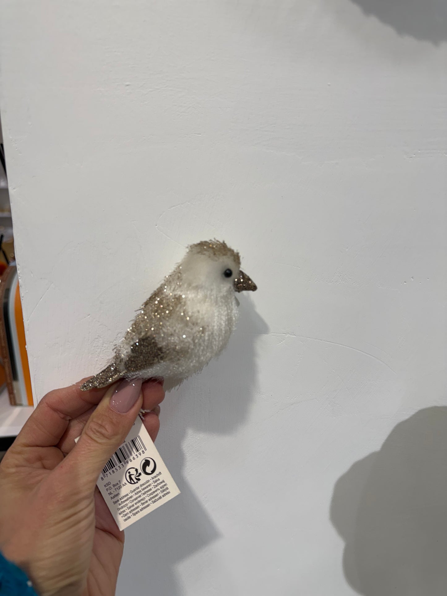 Uccello glitter silver con pinza 9cm - Decoris