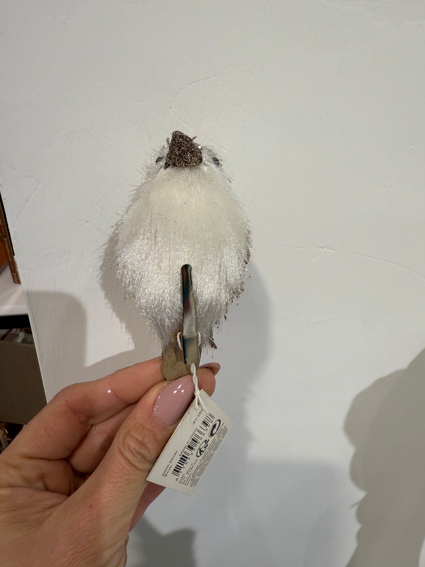 Uccello glitter silver con pinza 9cm - Decoris