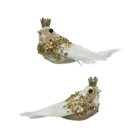 Ucello con corona glitter oro con pinza 5x13x8cm - Decoris