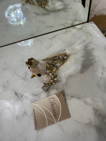 Ucello con corona glitter oro con pinza 5x13x8cm - Decoris