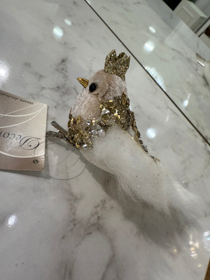 Ucello con corona glitter oro con pinza 5x13x8cm - Decoris