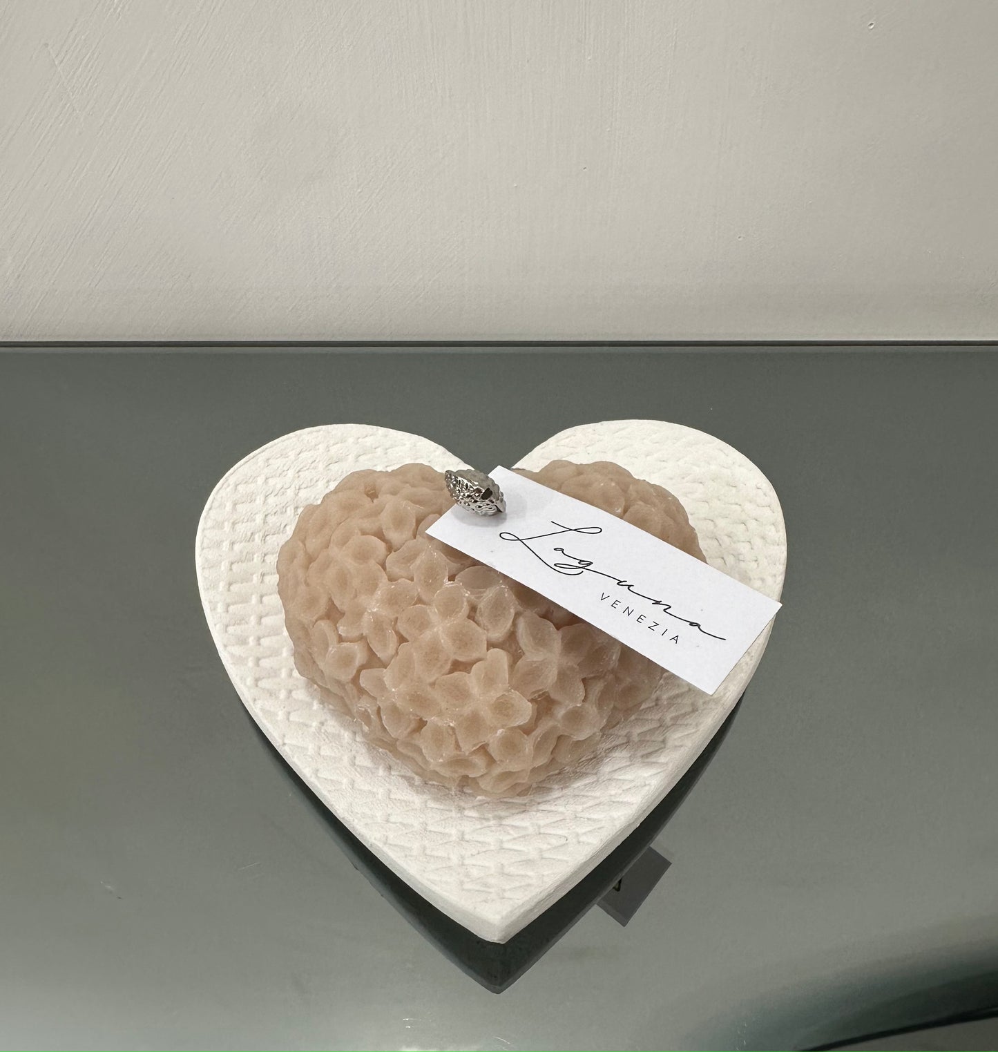 Candela a forma di cuore con piatto a forma di cuore -Laguna Venezia