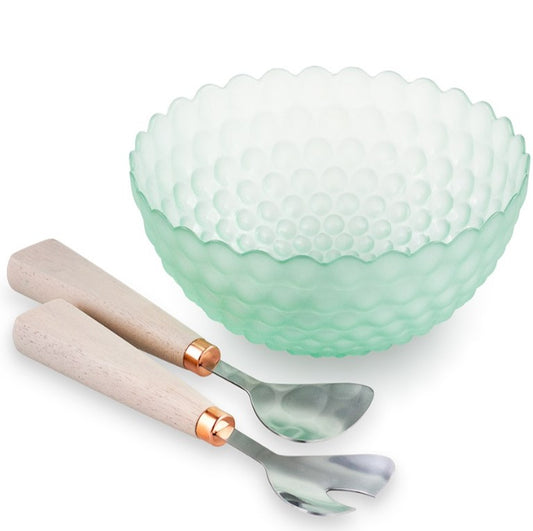 Insalatiera in vetro + 2 posate Linea Bubble - Madrhèlen