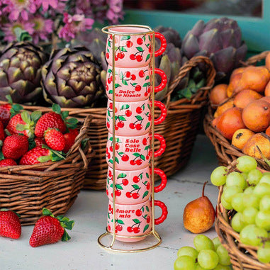 Set 6 tazzine caffè impilabili frutta ciliege - Bialetti