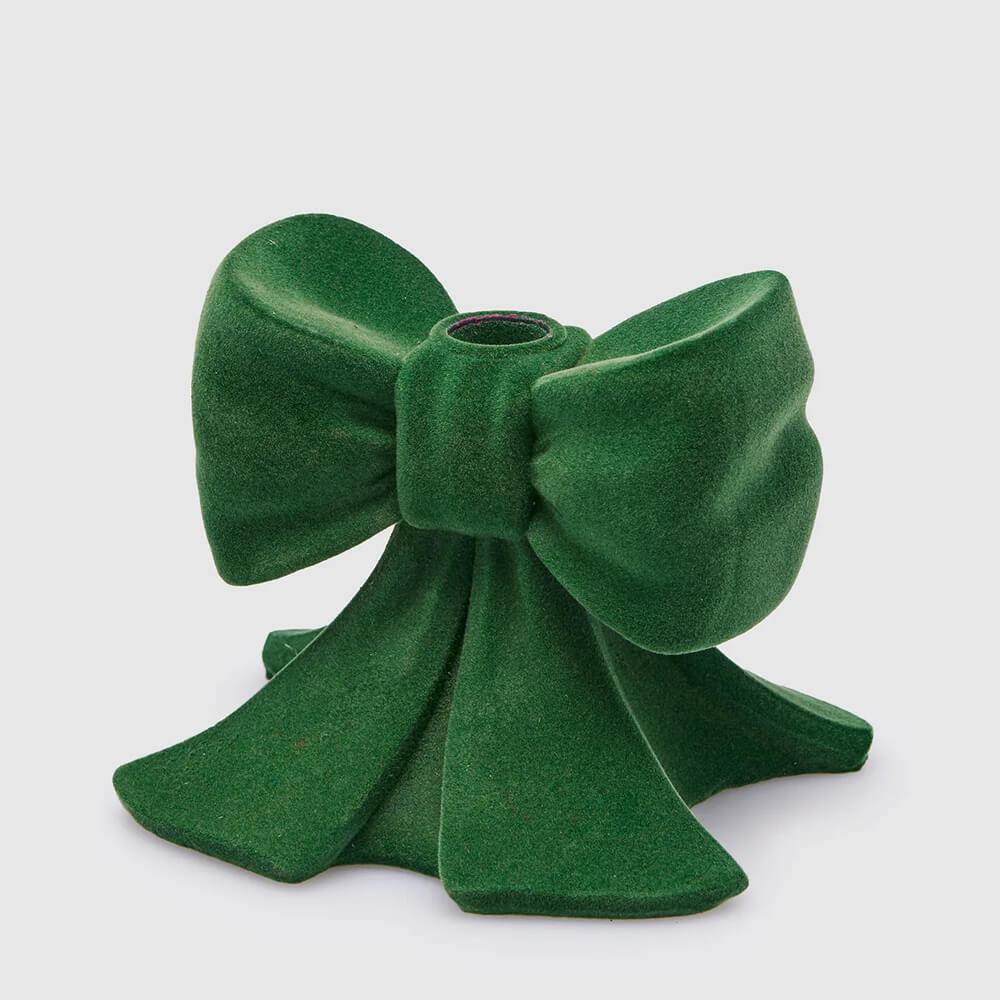 Portacandela a fiocco verde velluto L13 H11 - EDG