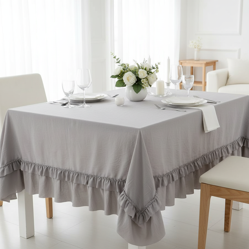Tovaglia con volant "Eterna Grey" 150x220 - Blanc Mariclò