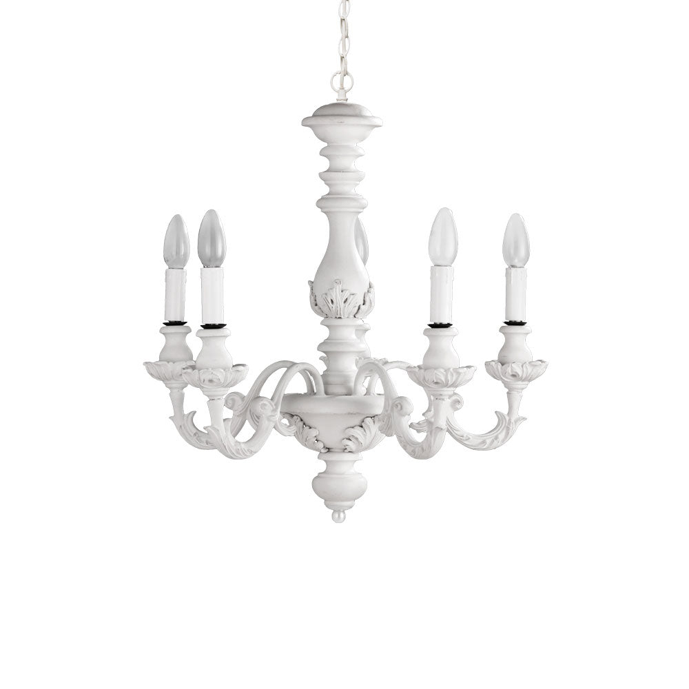Lampadario 5 luci shabby D52xH55 colore bianco - L'arte di nacchi